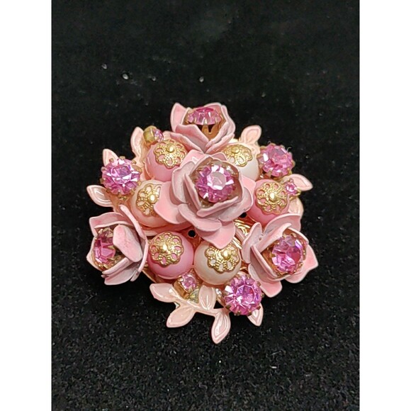 Miriam Haskell Jewelry - Miriam Haskell Pink & Gold Flower Brooch 41.5 MM Wired
